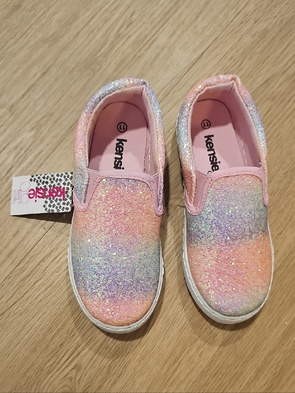 Kensie Girl Kids' Pastel Rainbow Glitter Slip-On Sneakers